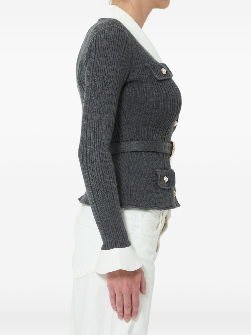 Cardigan a coste con cintura in grigio 