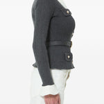 Cardigan a coste con cintura in grigio 