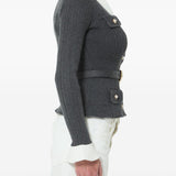 Cardigan a coste con cintura in grigio 