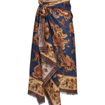 Gonna midi in seta navy/jade 