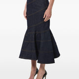 Gonna midi in denim con cintura in blu 