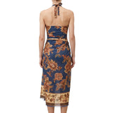 Gonna midi in seta navy/jade 