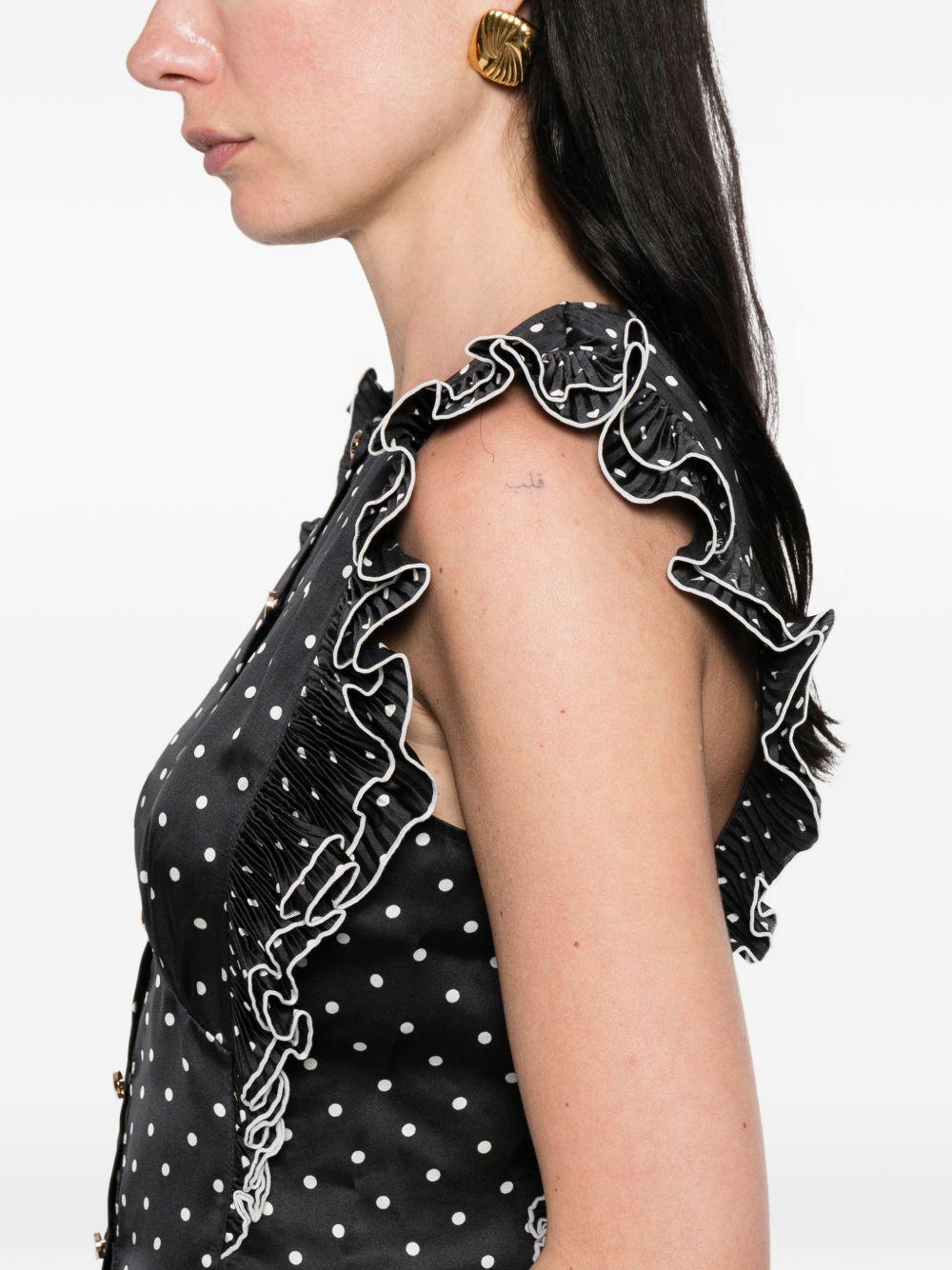 Top a pois con volant in nero Self-portrait - donna 