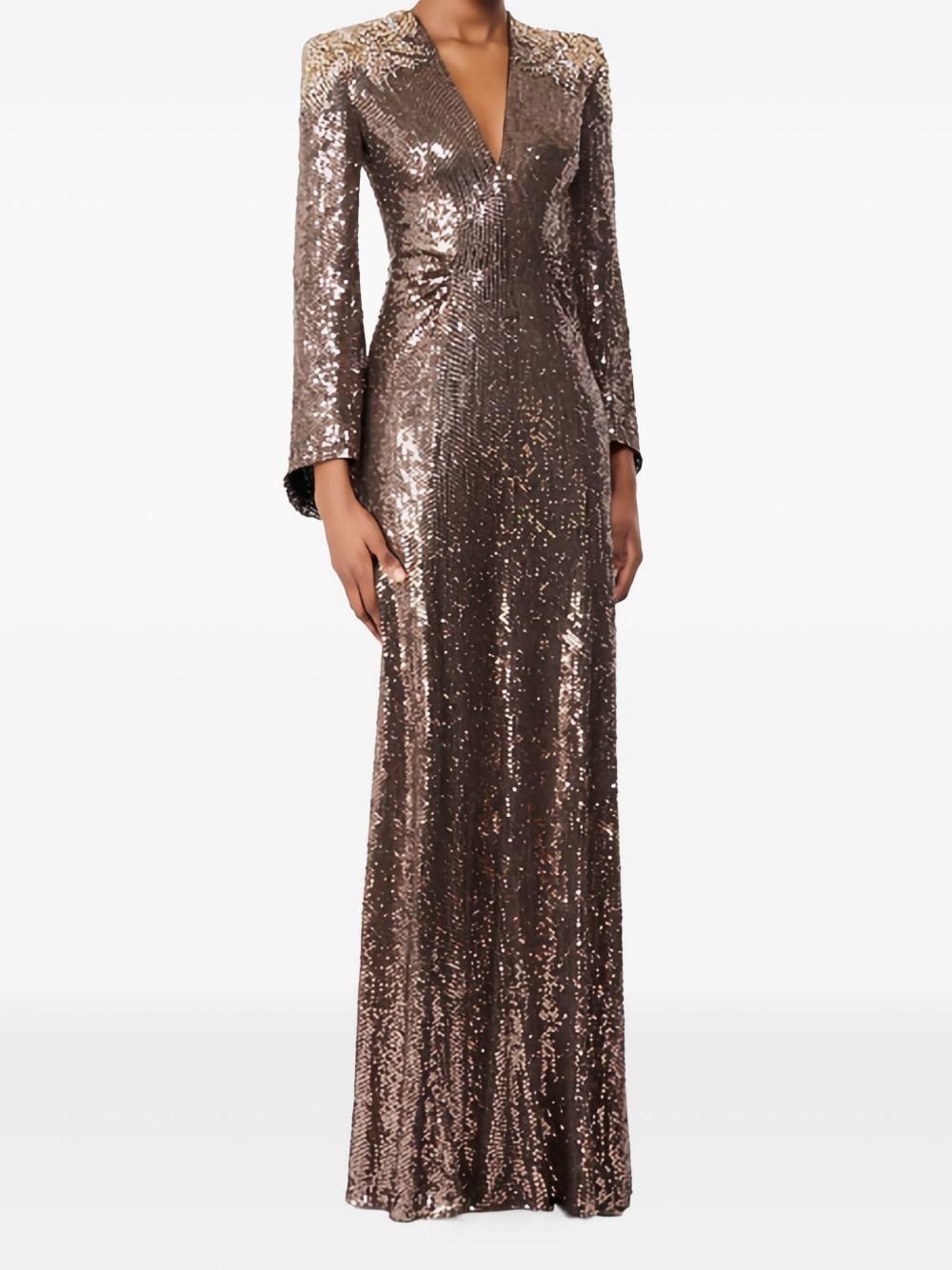 Abito maxi con paillettes in marrone Jenny packham - donna 