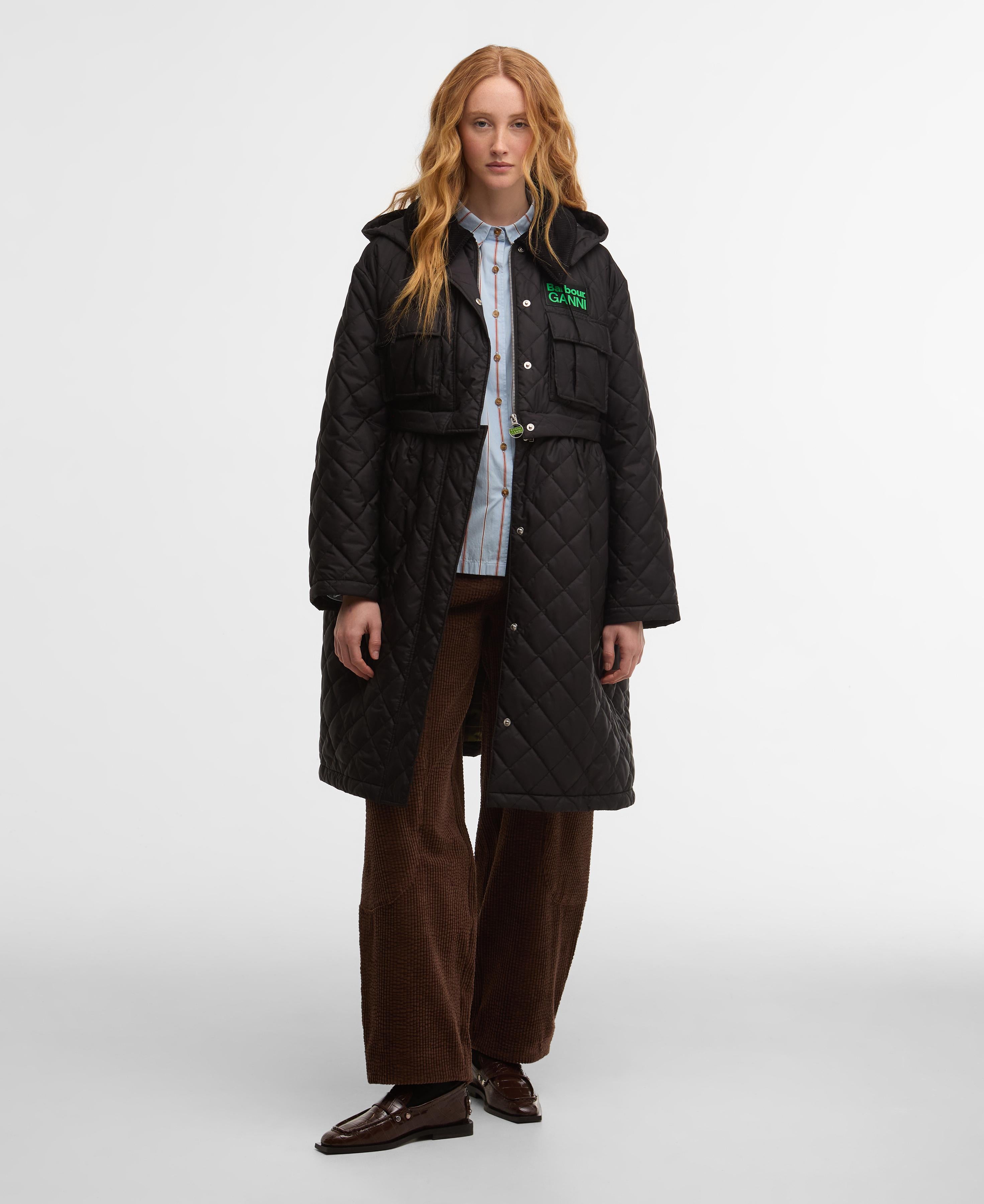Giacca trapuntata lunga con peplo Barbour x Ganni - donna 
