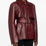 Giacca in pelle con cintura tenzone in bordeaux Maxmara sportmax - donna 