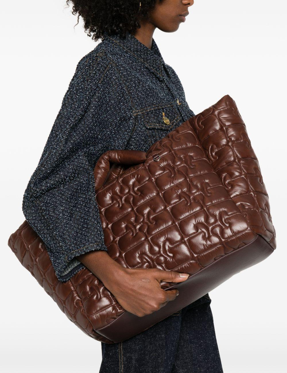 Borsa tote xxl trapuntata in marrone Ganni - donna 