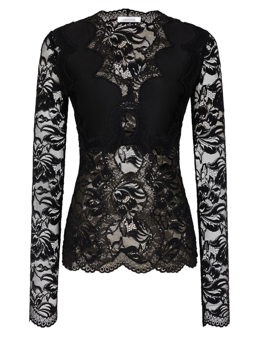Blusa in pizzo con cut-out nero Rabanne - donna 