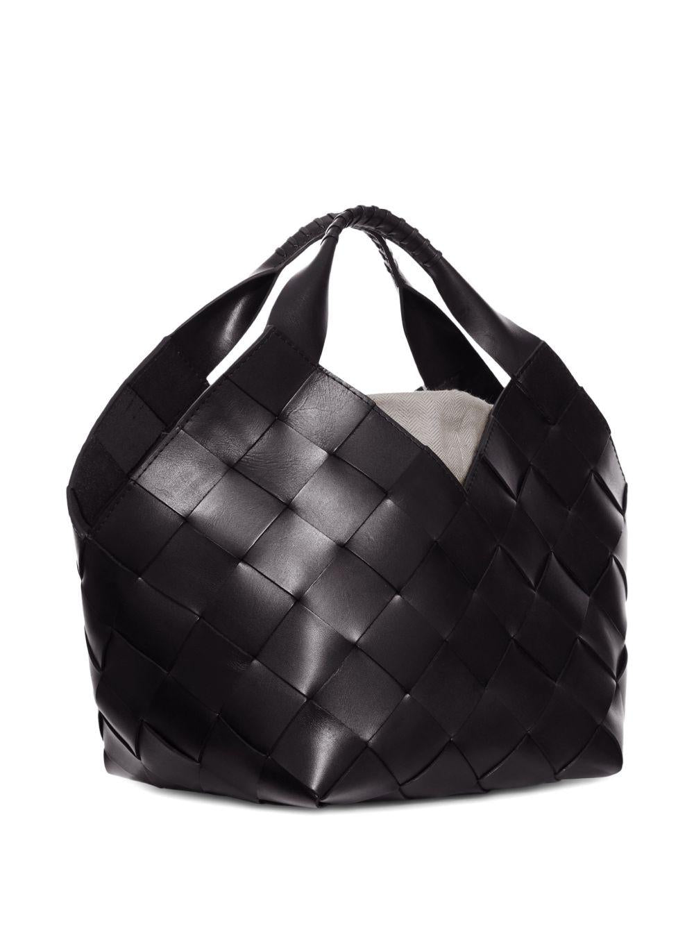 Borsa in pelle intrecciata botteghe in nero Dragon diffusion - donna 