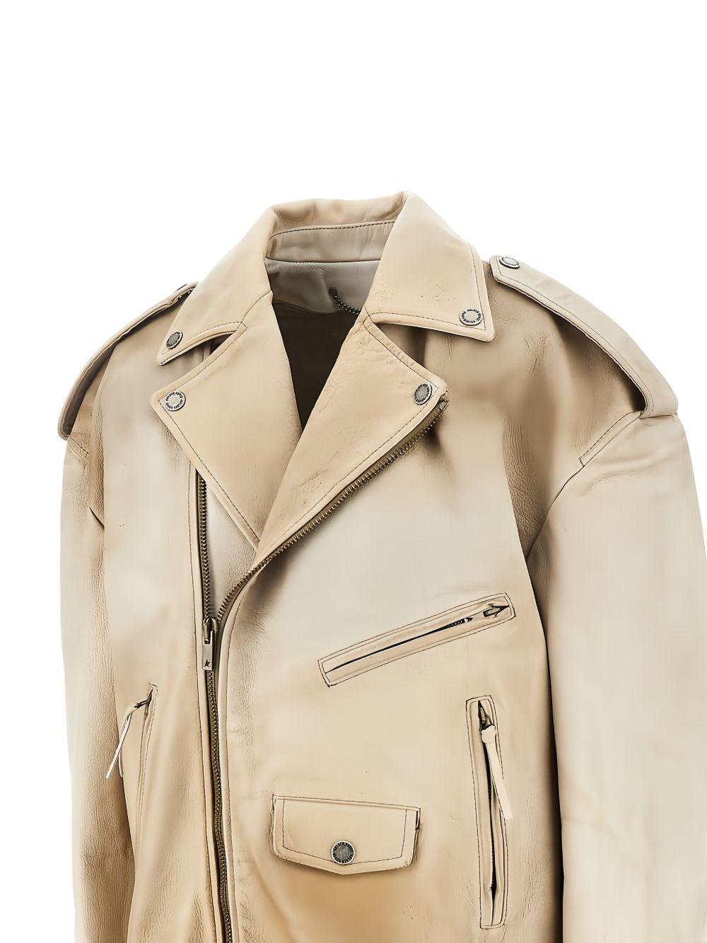 Giacca in pelle con zip in beige Golden goose - unisex 