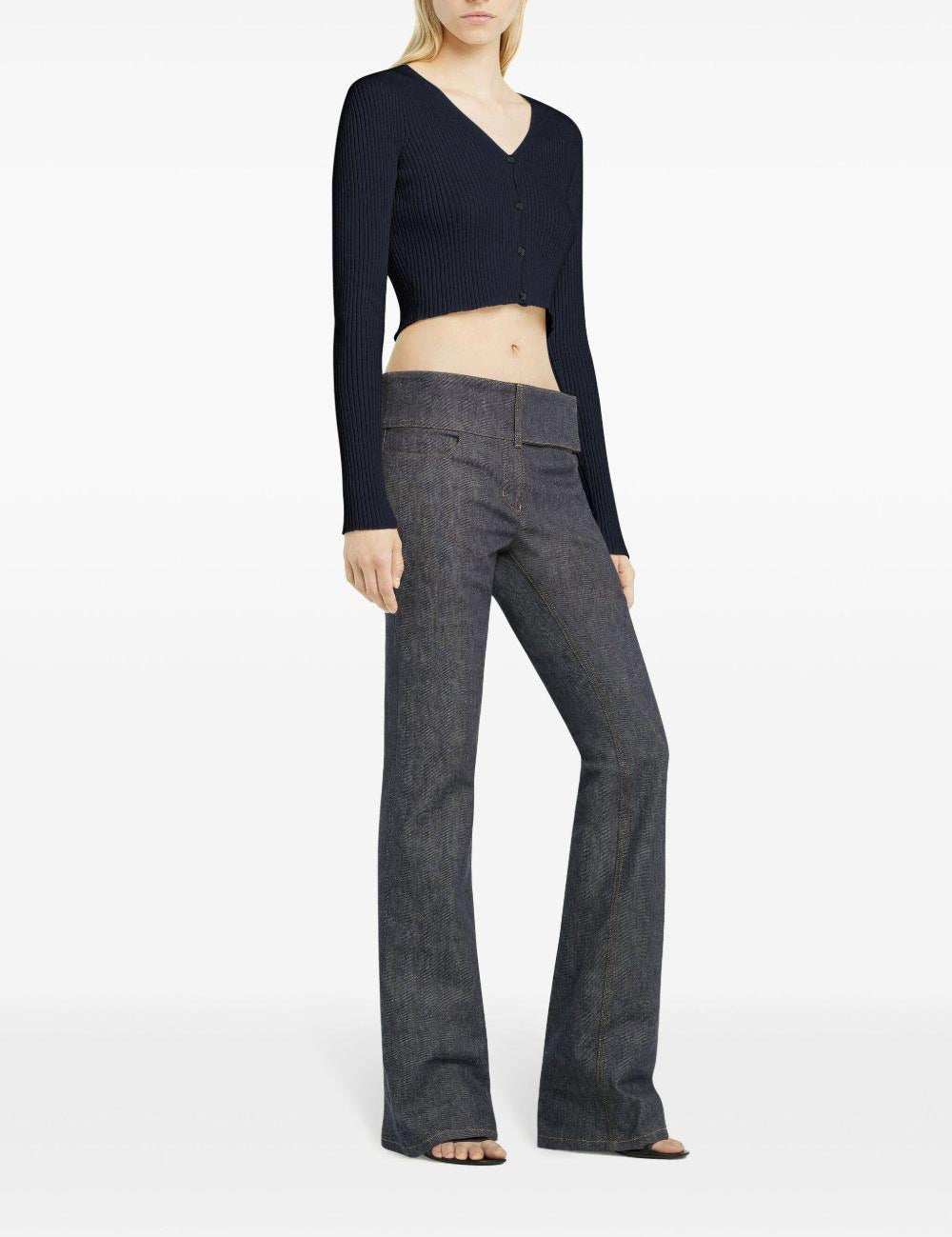 Cardigan crop a coste fini in blu navy Courrèges - donna 