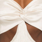 Abito lungo con frange in avorio Bless - donna 