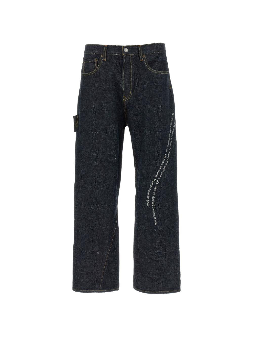 Jeans People Have the Power con ricamo in blu 