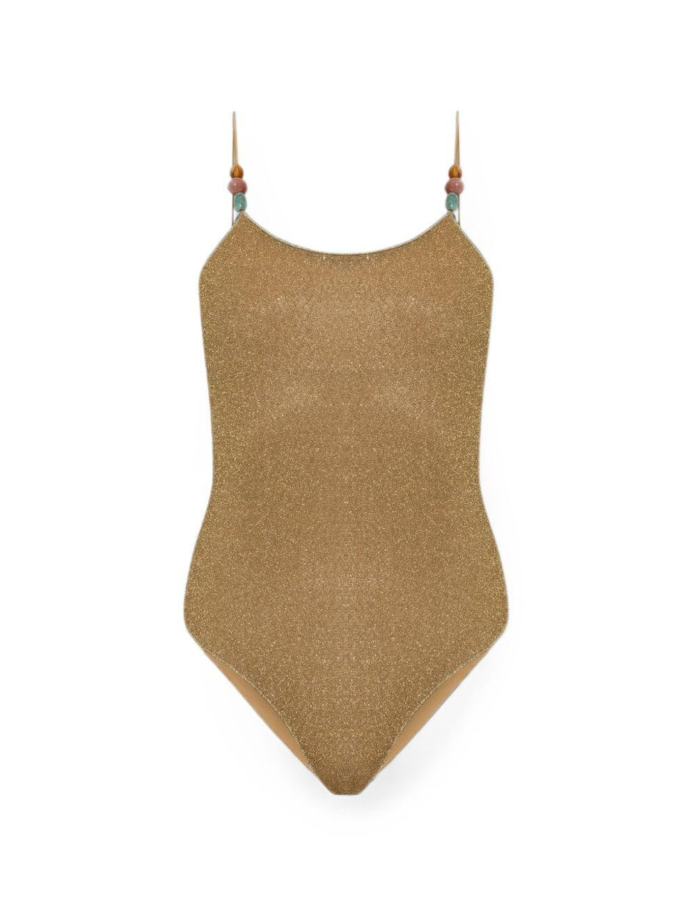 Costume da bagno metallizzato con perline color oro 