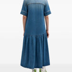 Abito in denim con ruches blu Ganni - donna 