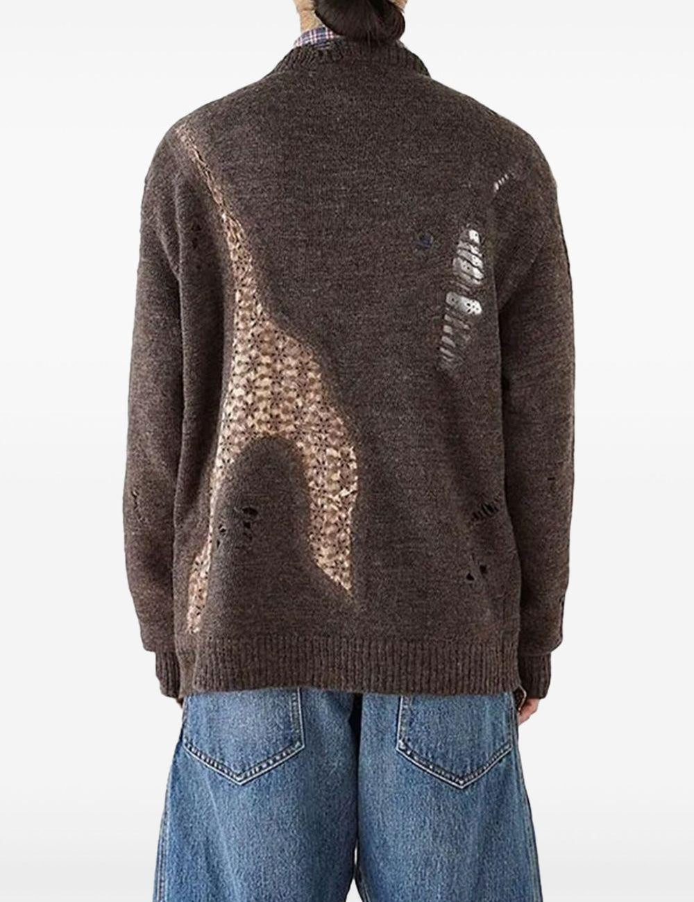 Cardigan con effetto vissuto e design a pannelli in marrone Khoki - uomo 