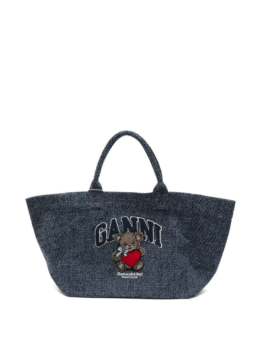 Borsa tote ricamo teddy in blu Ganni - donna 