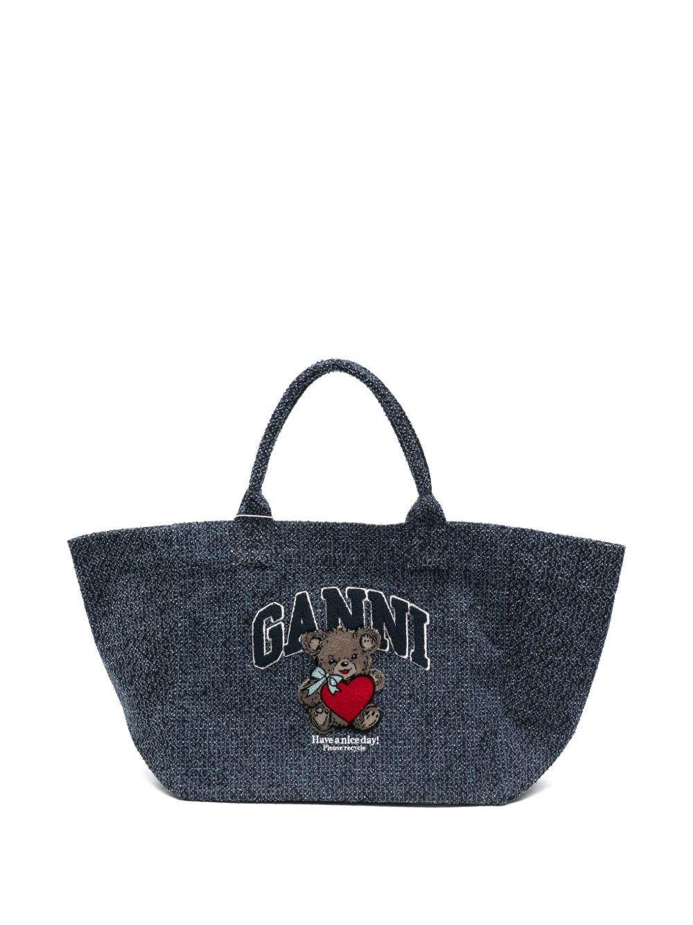 Borsa tote ricamo teddy in blu Ganni - donna 