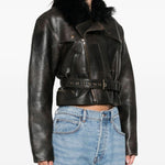 Giacca crop con collo in pelliccia in marrone Alex perry - donna 