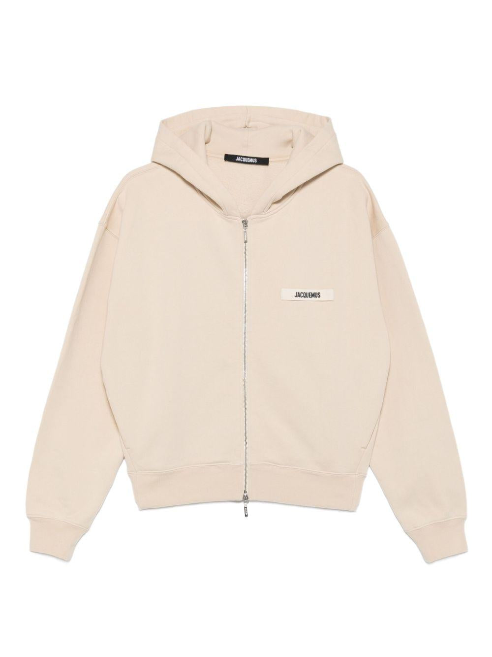 Felpa Le Hoodie Gros Grain con cappuccio e zip in beige Jacquemus - uomo 