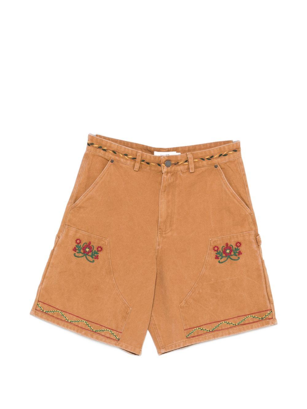 Pantaloncini ricamati con motivi floreali in marrone Found - uomo 