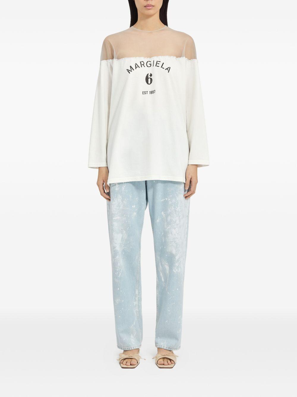 T-shirt a maniche lunghe con dettaglio trasparente in bianco Mm6 maison margiela - donna 