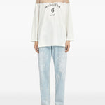 T-shirt a maniche lunghe con dettaglio trasparente in bianco Mm6 maison margiela - donna 