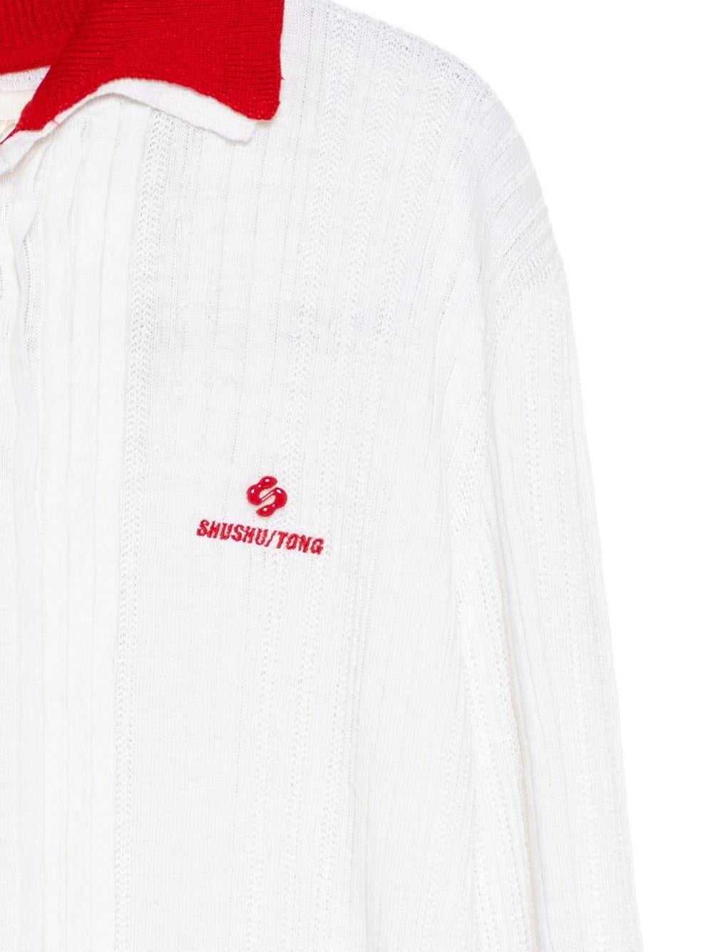 Polo con ricamo in bianco e rosso SHUSHU/TONG - donna 