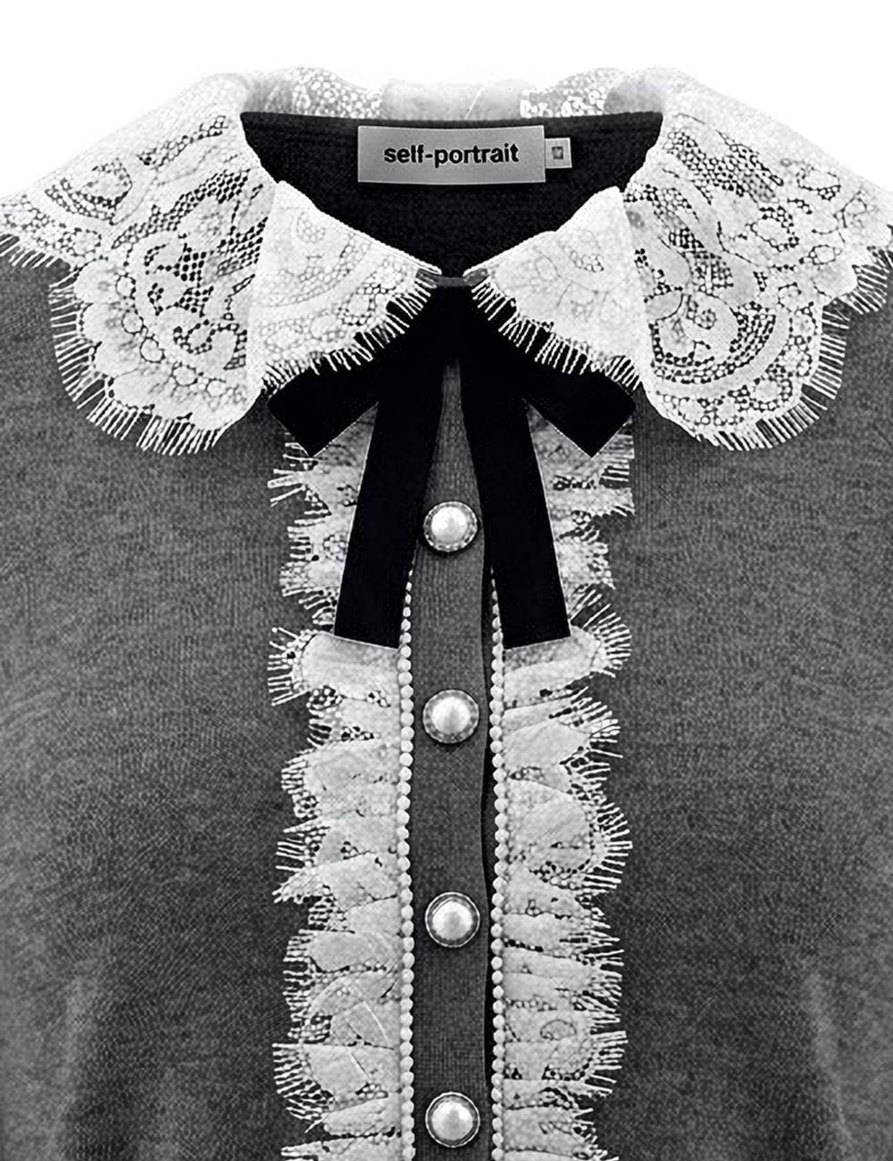 Cardigan con colletto in pizzo e dettaglio a fiocco in grigio 