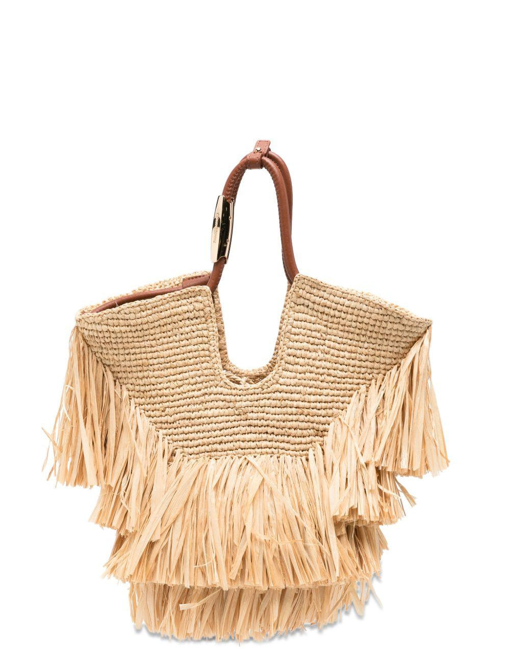 Borsa in raffia Goldentime in beige 