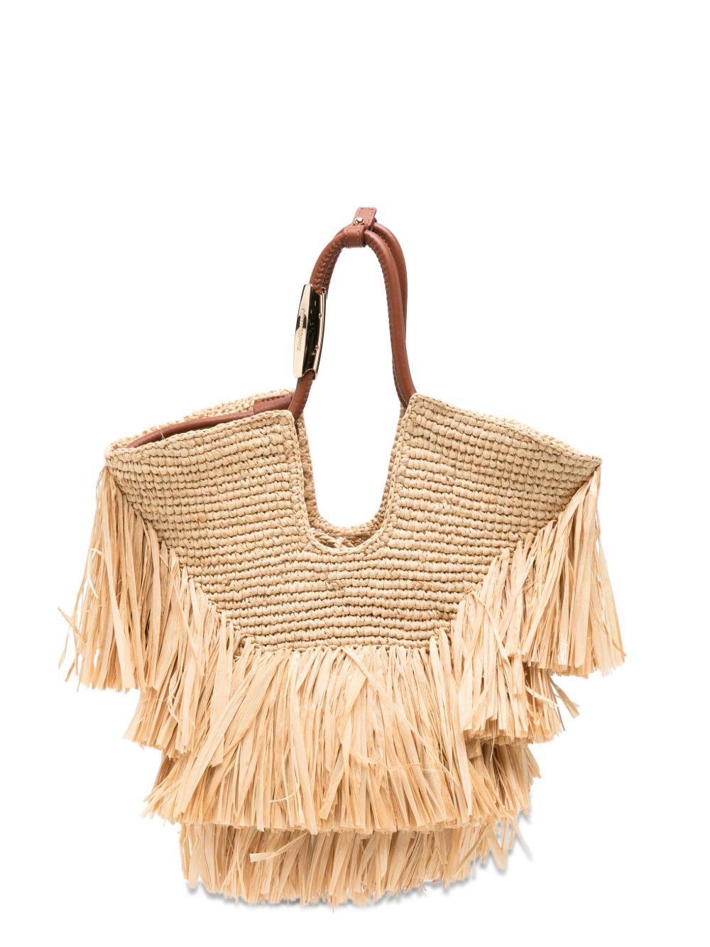Borsa in raffia Goldentime in beige 