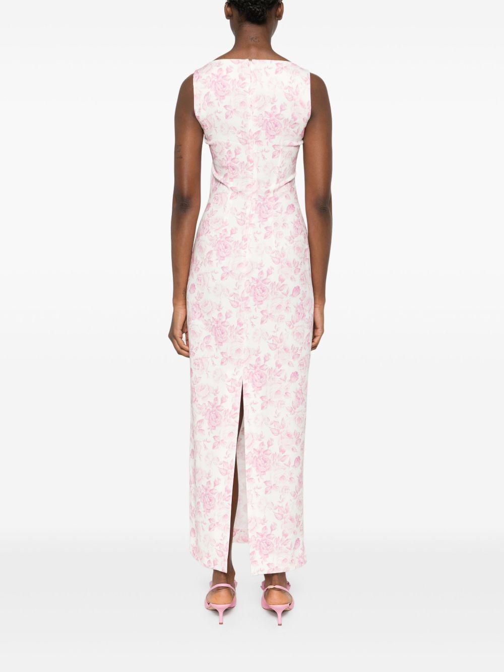 Abito lungo con stampa in bianco e rosa Rowen Rose - donna 