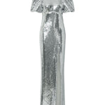 Abito lungo Olympia con maniche corte con paillettes in argento Rebecca vallance - donna 