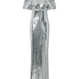 Abito lungo Olympia con maniche corte con paillettes in argento Rebecca vallance - donna 