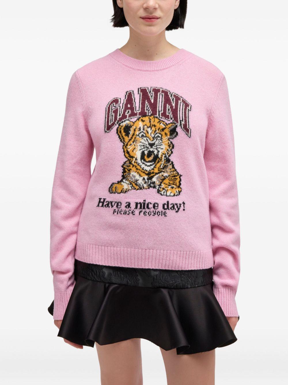 Maglione con intarsio in rosa Ganni - donna 