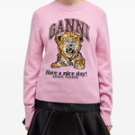 Maglione con intarsio in rosa Ganni - donna 