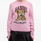 Maglione con intarsio in rosa Ganni - donna 
