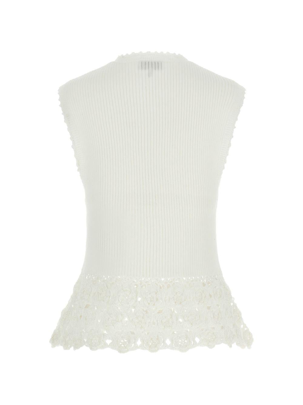 Top con scollo a V e dettaglio all'uncinetto in bianco Ganni - donna 