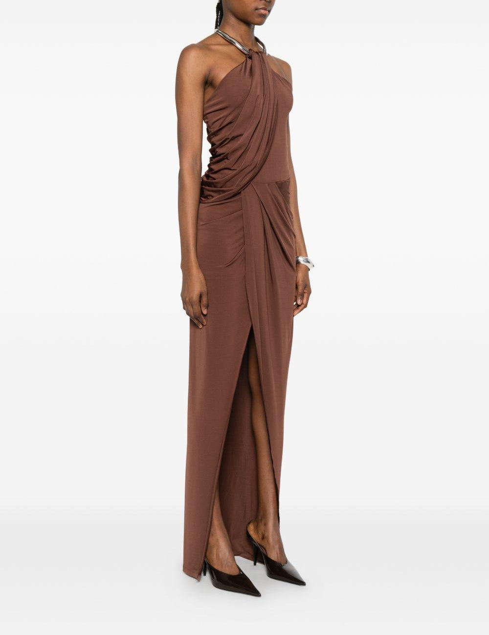 Abito lungo con collo halter in marrone Amen - donna 