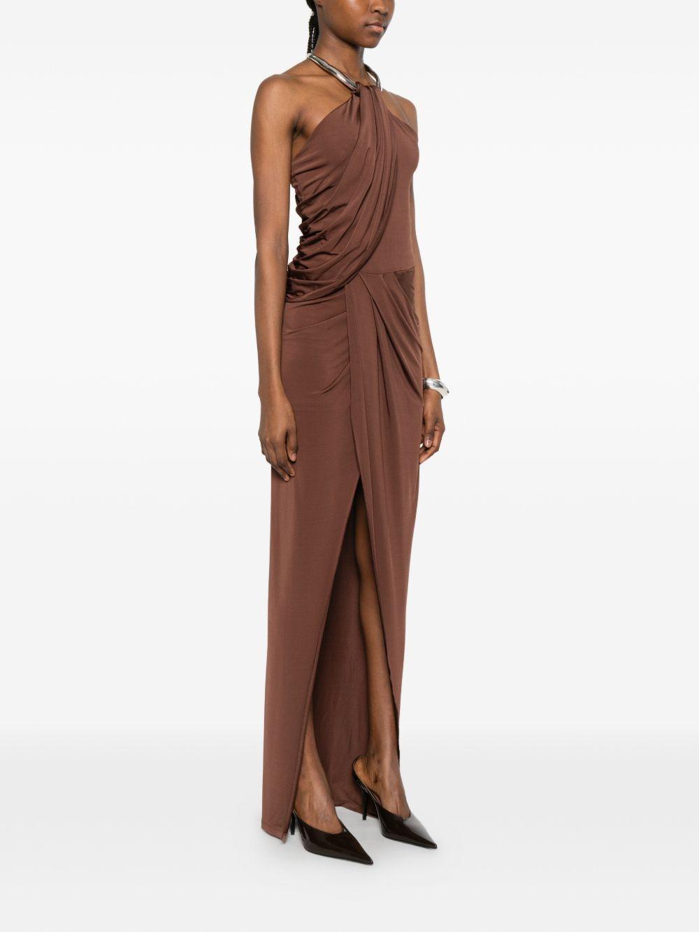 Abito lungo con collo halter in marrone Amen - donna 
