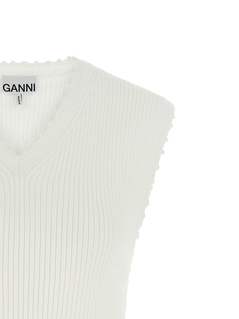 Top con scollo a V e dettaglio all'uncinetto in bianco Ganni - donna 