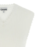 Top con scollo a V e dettaglio all'uncinetto in bianco Ganni - donna 