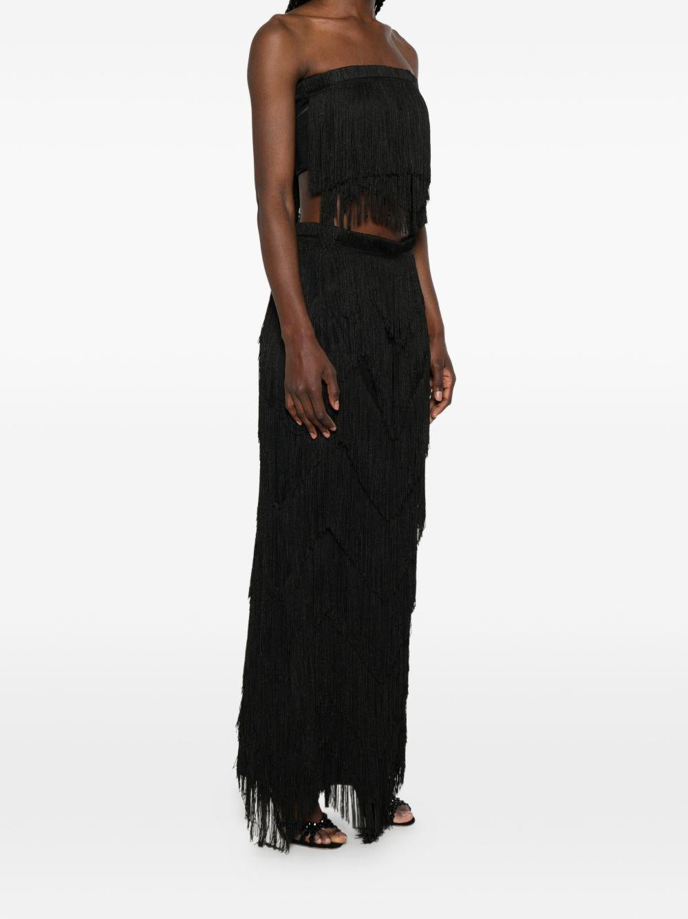 Gonna lunga con frange in nero Bless - donna 