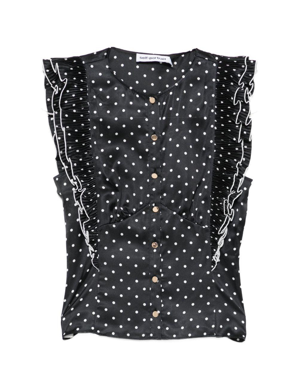 Top a pois con volant in nero Self-portrait - donna 