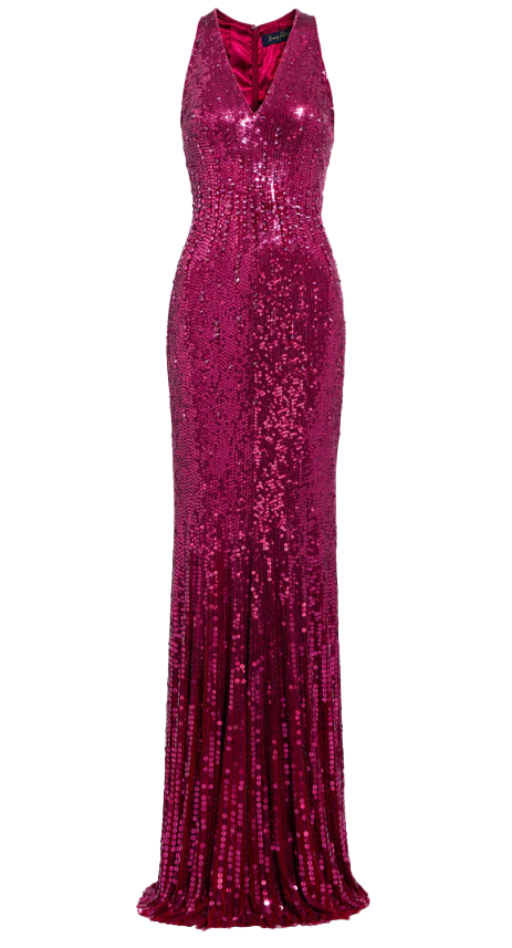 Abito lungo con paillettes black flower in viola Jenny packham - donna 
