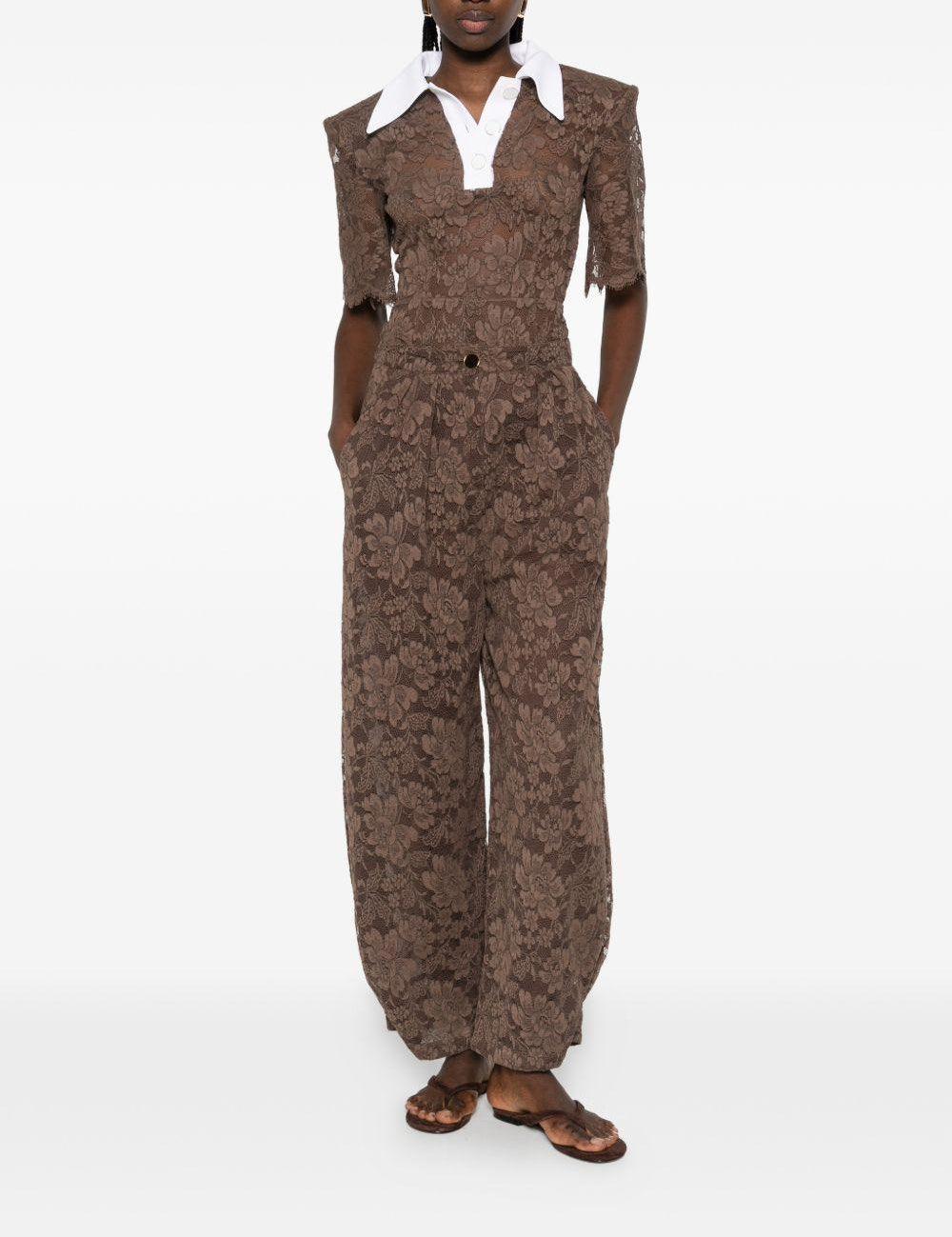 Pantaloni affusolati in pizzo in marrone Rowen rose - donna 