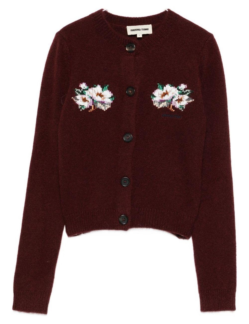 Cardigan con ricamo florele in bordeaux Shushu/tong - donna 