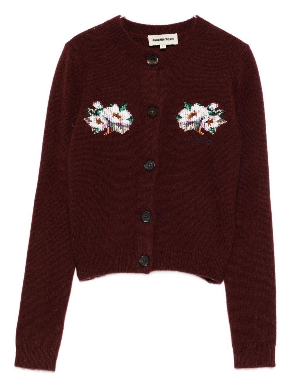 Cardigan con ricamo florele in bordeaux Shushu/tong - donna 