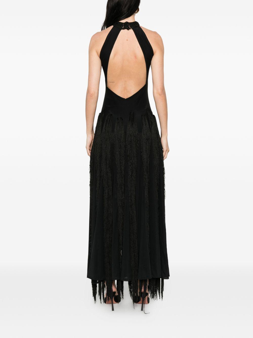 Abito lungo con frange in nero Bless - donna 