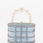 Borsa a mano con cristalli e perle holli in blu Rosantica - donna 